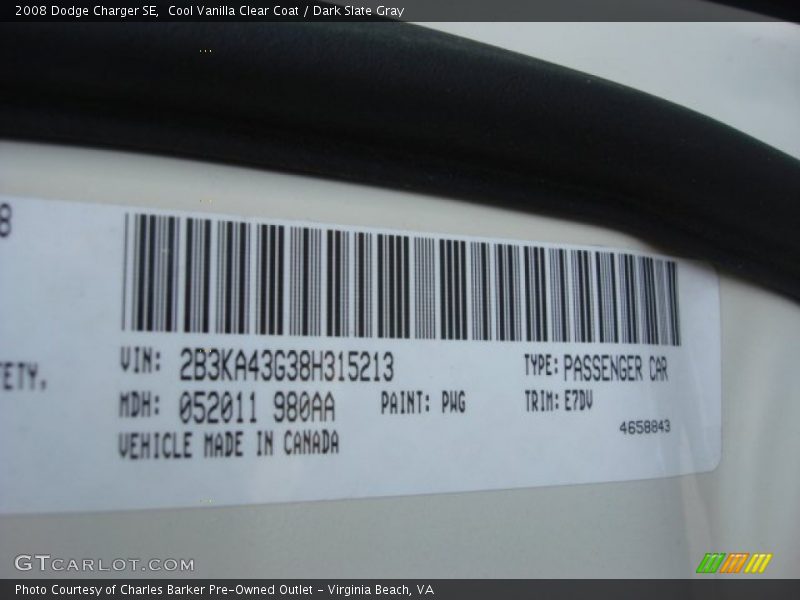 Cool Vanilla Clear Coat / Dark Slate Gray 2008 Dodge Charger SE