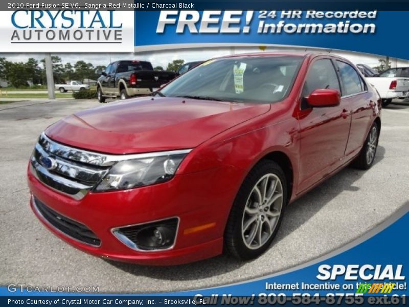Sangria Red Metallic / Charcoal Black 2010 Ford Fusion SE V6
