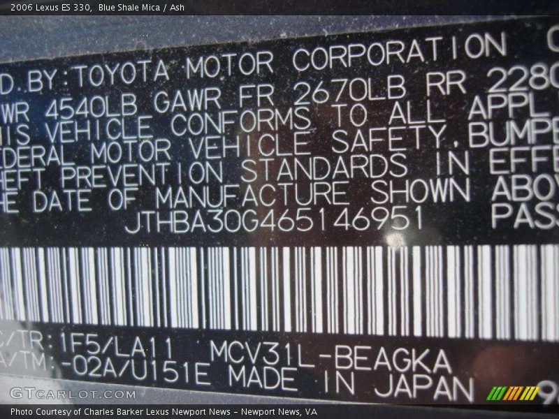 Blue Shale Mica / Ash 2006 Lexus ES 330