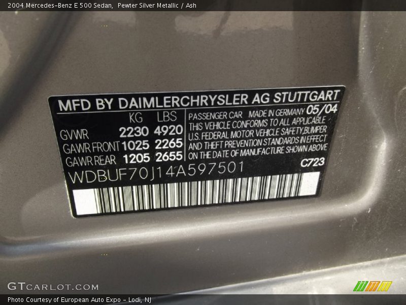 Pewter Silver Metallic / Ash 2004 Mercedes-Benz E 500 Sedan
