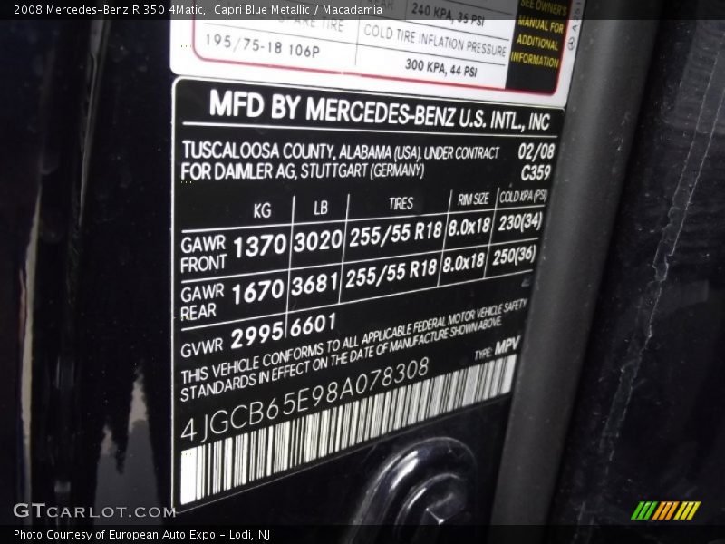 Capri Blue Metallic / Macadamia 2008 Mercedes-Benz R 350 4Matic