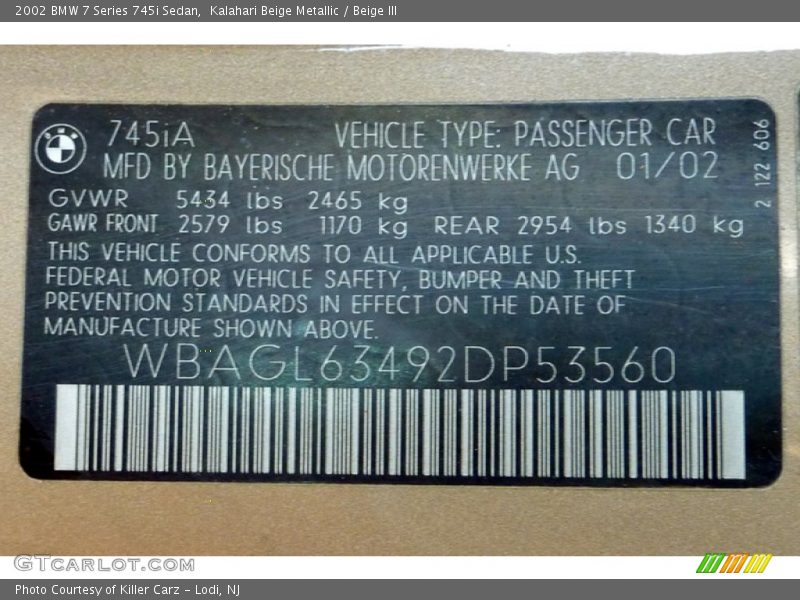 Kalahari Beige Metallic / Beige III 2002 BMW 7 Series 745i Sedan