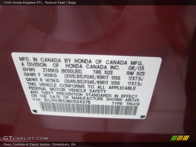 Redrock Pearl / Beige 2006 Honda Ridgeline RTL