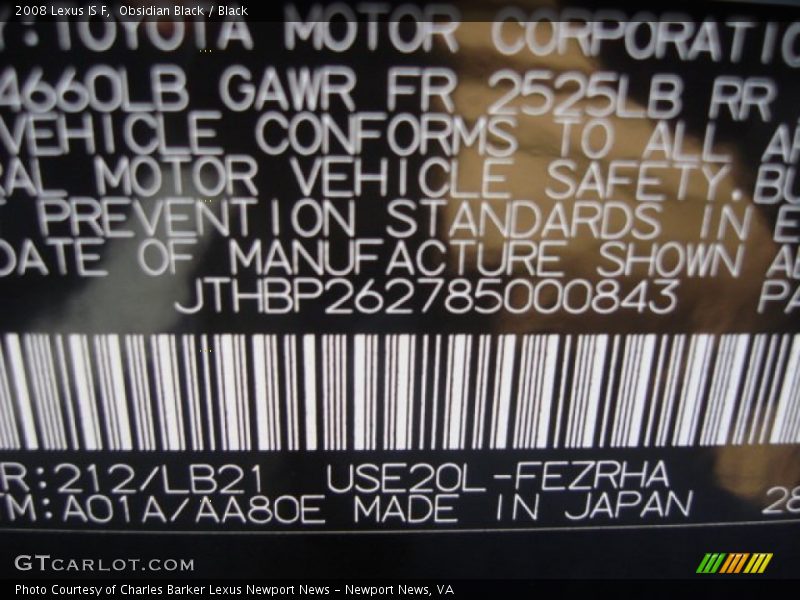 Obsidian Black / Black 2008 Lexus IS F