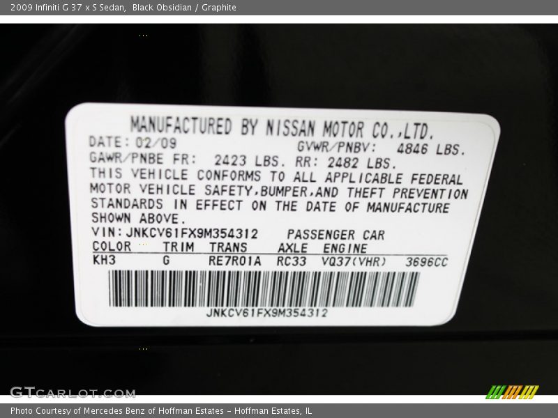 Black Obsidian / Graphite 2009 Infiniti G 37 x S Sedan