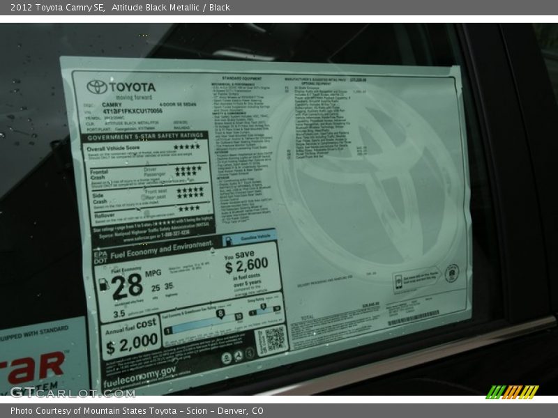 Attitude Black Metallic / Black 2012 Toyota Camry SE