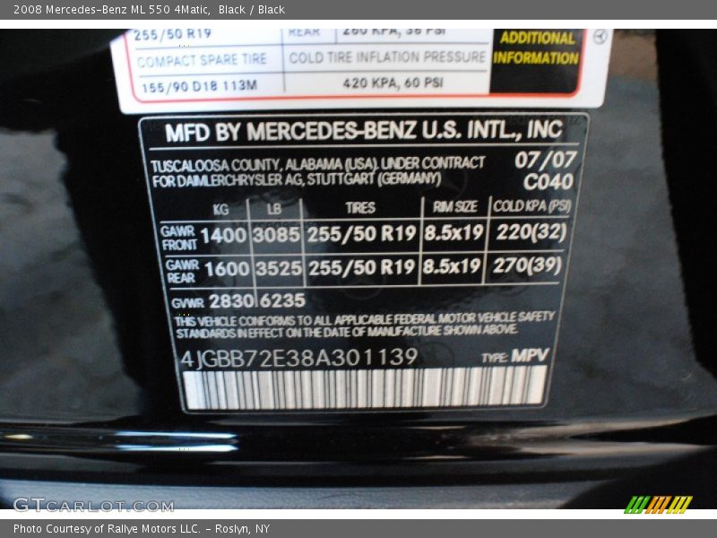 Black / Black 2008 Mercedes-Benz ML 550 4Matic