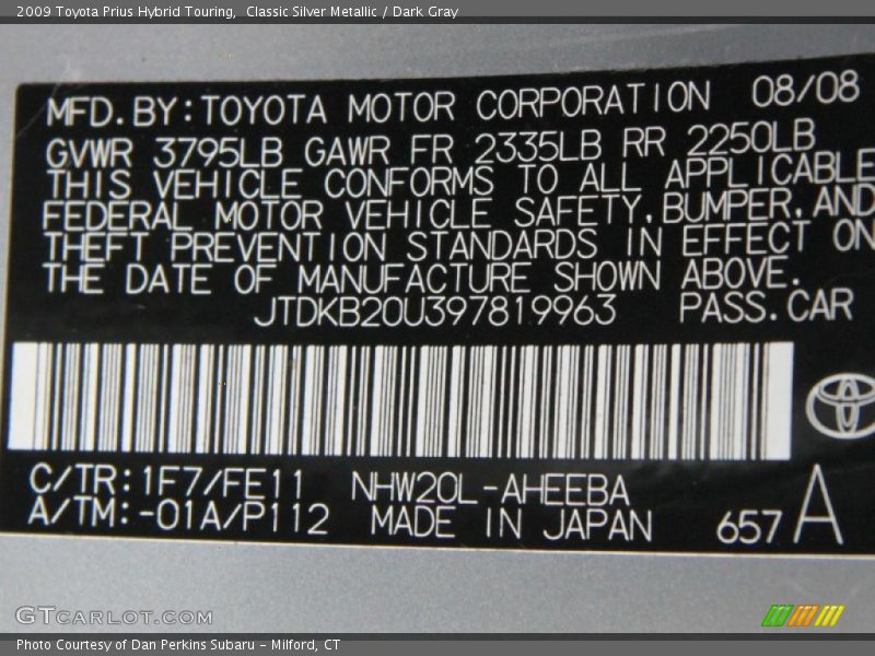 Classic Silver Metallic / Dark Gray 2009 Toyota Prius Hybrid Touring