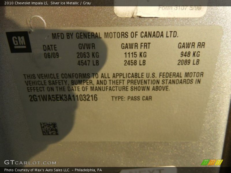 Silver Ice Metallic / Gray 2010 Chevrolet Impala LS