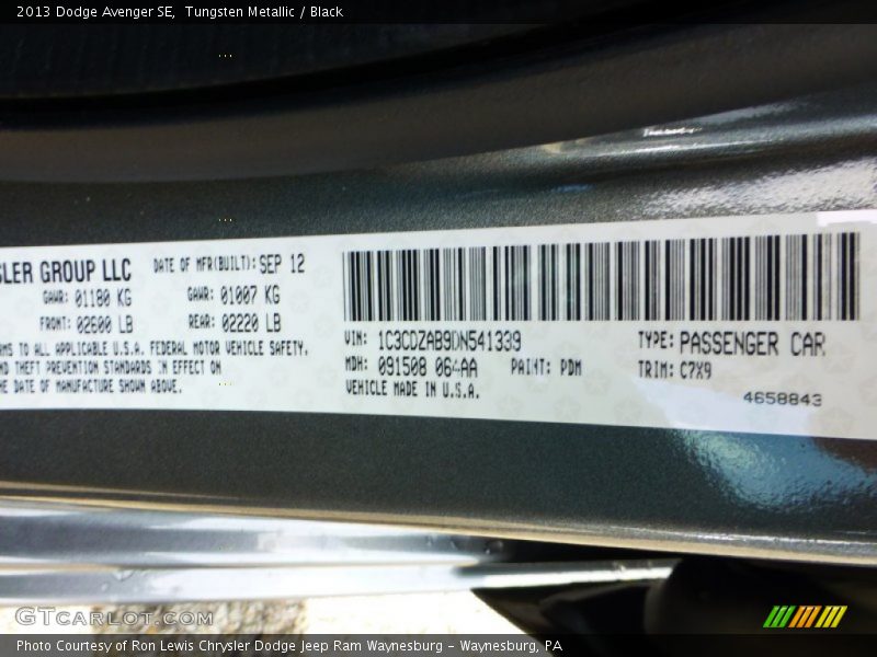 2013 Avenger SE Tungsten Metallic Color Code PDM