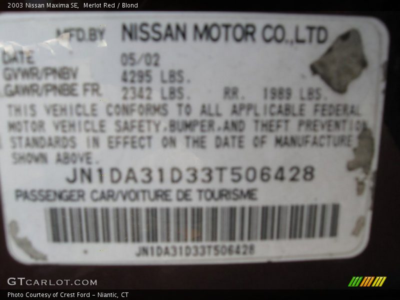 Merlot Red / Blond 2003 Nissan Maxima SE