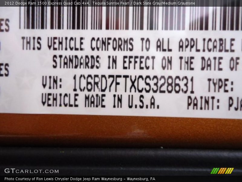 Tequila Sunrise Pearl / Dark Slate Gray/Medium Graystone 2012 Dodge Ram 1500 Express Quad Cab 4x4