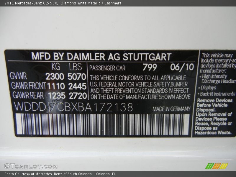 Diamond White Metallic / Cashmere 2011 Mercedes-Benz CLS 550