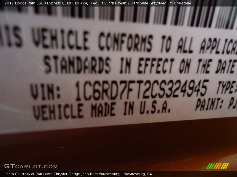 Tequila Sunrise Pearl / Dark Slate Gray/Medium Graystone 2012 Dodge Ram 1500 Express Quad Cab 4x4
