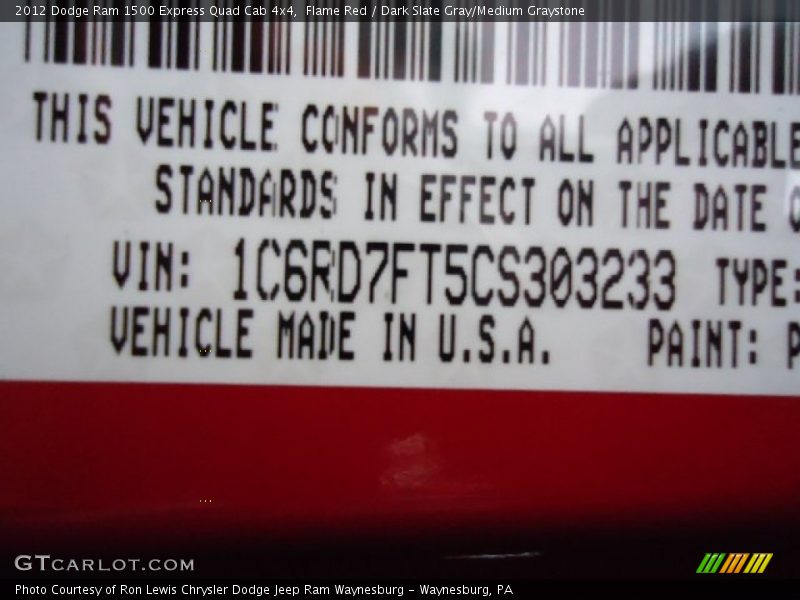 Flame Red / Dark Slate Gray/Medium Graystone 2012 Dodge Ram 1500 Express Quad Cab 4x4