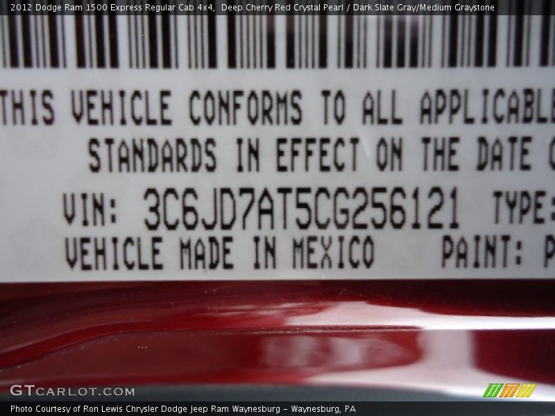 Deep Cherry Red Crystal Pearl / Dark Slate Gray/Medium Graystone 2012 Dodge Ram 1500 Express Regular Cab 4x4