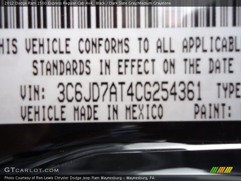 Black / Dark Slate Gray/Medium Graystone 2012 Dodge Ram 1500 Express Regular Cab 4x4