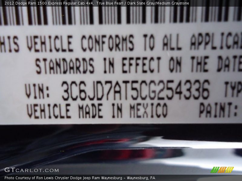 True Blue Pearl / Dark Slate Gray/Medium Graystone 2012 Dodge Ram 1500 Express Regular Cab 4x4
