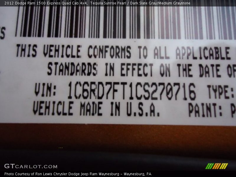 Tequila Sunrise Pearl / Dark Slate Gray/Medium Graystone 2012 Dodge Ram 1500 Express Quad Cab 4x4