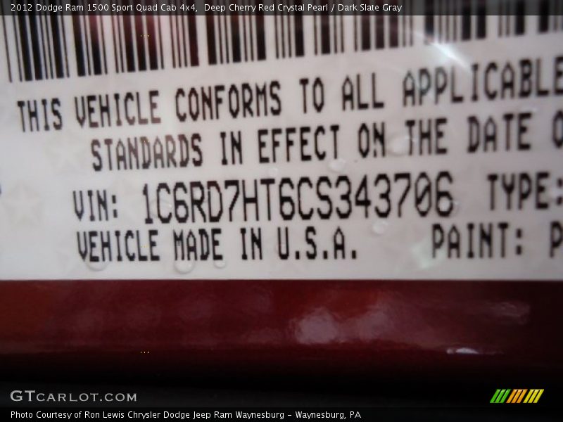 Deep Cherry Red Crystal Pearl / Dark Slate Gray 2012 Dodge Ram 1500 Sport Quad Cab 4x4