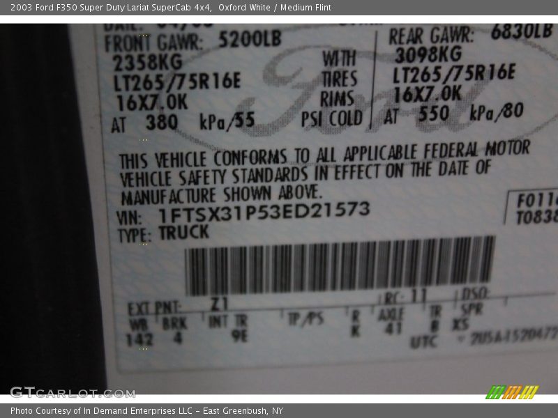 Oxford White / Medium Flint 2003 Ford F350 Super Duty Lariat SuperCab 4x4