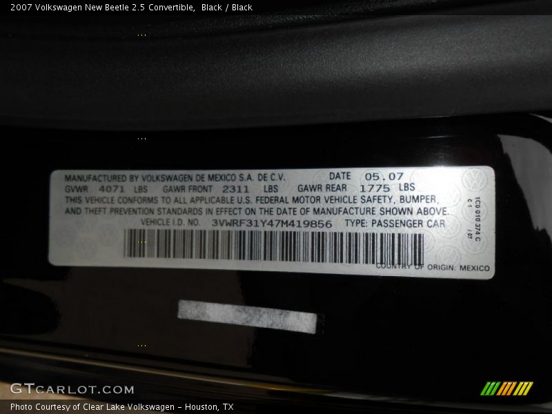 Black / Black 2007 Volkswagen New Beetle 2.5 Convertible