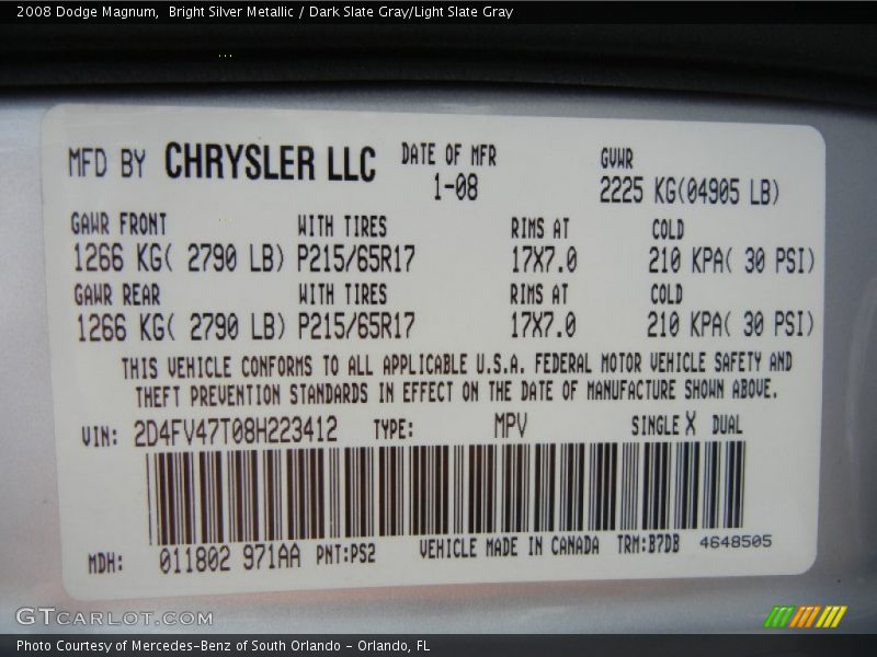 Bright Silver Metallic / Dark Slate Gray/Light Slate Gray 2008 Dodge Magnum