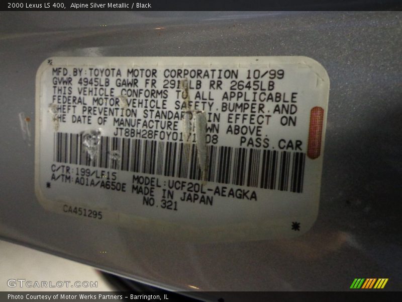 Alpine Silver Metallic / Black 2000 Lexus LS 400