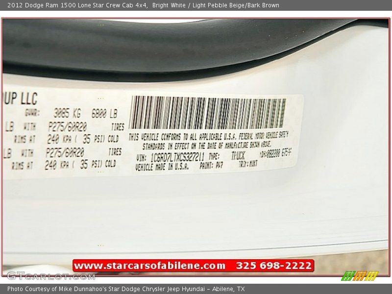 Bright White / Light Pebble Beige/Bark Brown 2012 Dodge Ram 1500 Lone Star Crew Cab 4x4