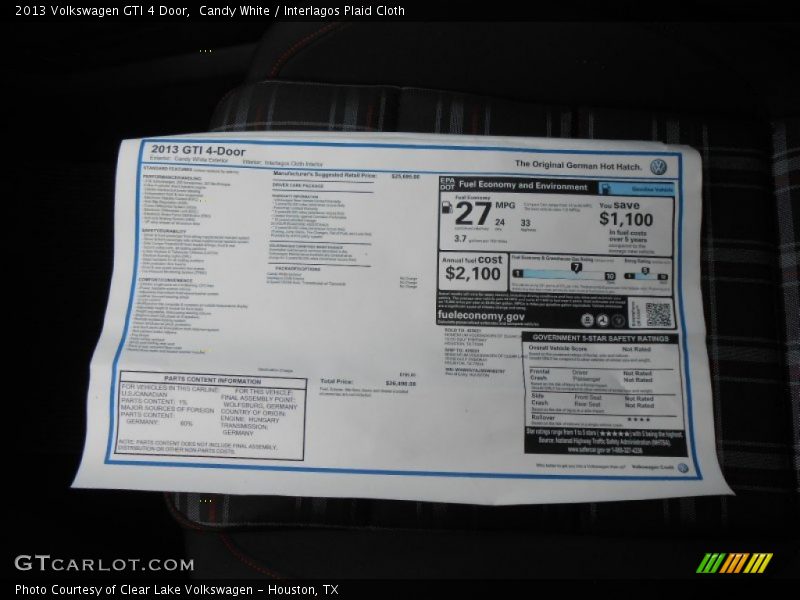 Candy White / Interlagos Plaid Cloth 2013 Volkswagen GTI 4 Door