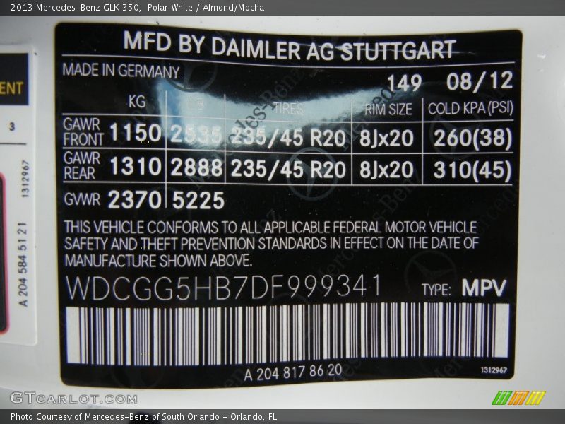 Polar White / Almond/Mocha 2013 Mercedes-Benz GLK 350