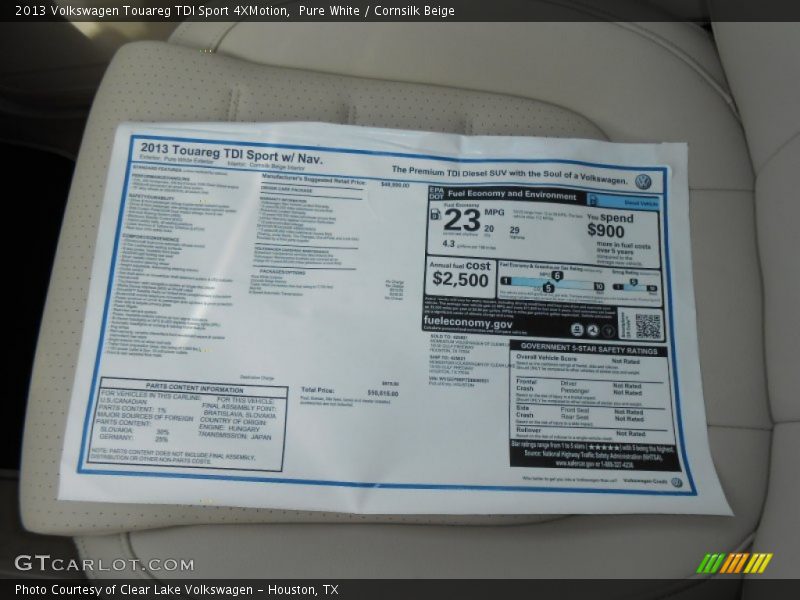 Pure White / Cornsilk Beige 2013 Volkswagen Touareg TDI Sport 4XMotion