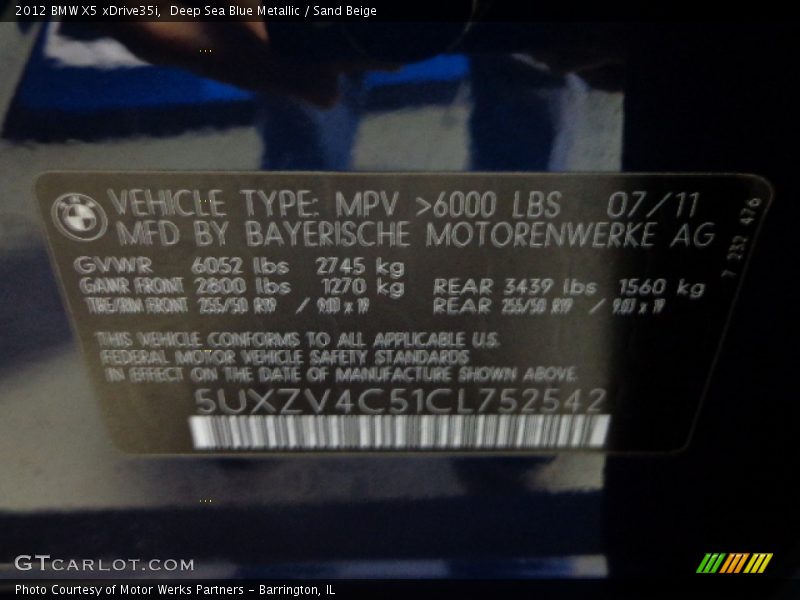 Deep Sea Blue Metallic / Sand Beige 2012 BMW X5 xDrive35i