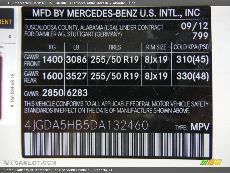 Diamond White Metallic / Almond Beige 2013 Mercedes-Benz ML 350 4Matic