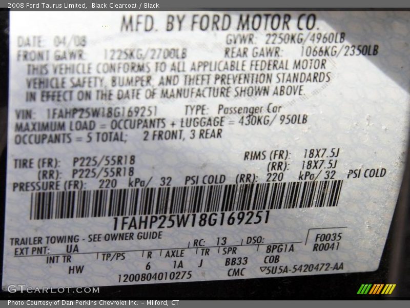 Black Clearcoat / Black 2008 Ford Taurus Limited