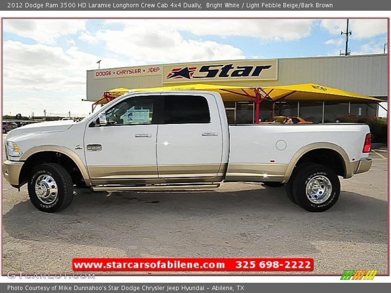 Bright White / Light Pebble Beige/Bark Brown 2012 Dodge Ram 3500 HD Laramie Longhorn Crew Cab 4x4 Dually
