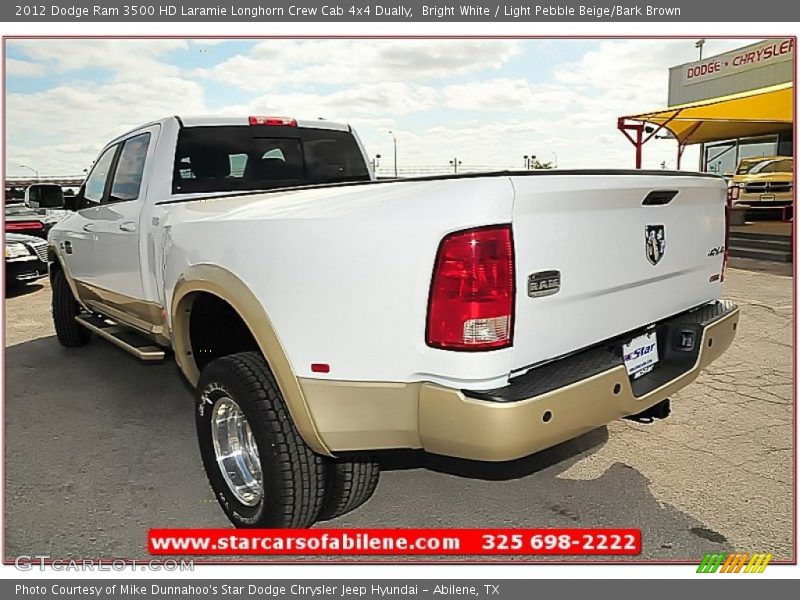Bright White / Light Pebble Beige/Bark Brown 2012 Dodge Ram 3500 HD Laramie Longhorn Crew Cab 4x4 Dually