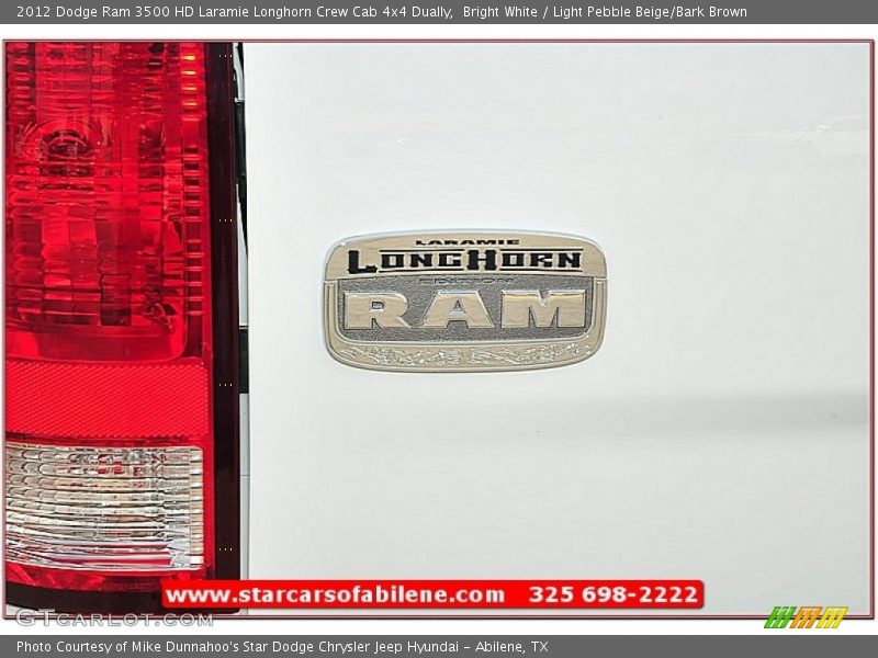 Bright White / Light Pebble Beige/Bark Brown 2012 Dodge Ram 3500 HD Laramie Longhorn Crew Cab 4x4 Dually