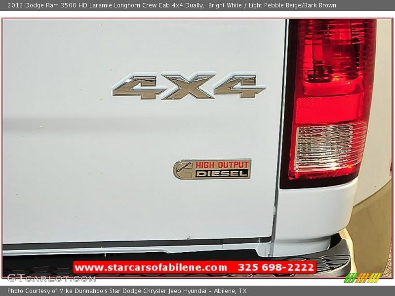 Bright White / Light Pebble Beige/Bark Brown 2012 Dodge Ram 3500 HD Laramie Longhorn Crew Cab 4x4 Dually