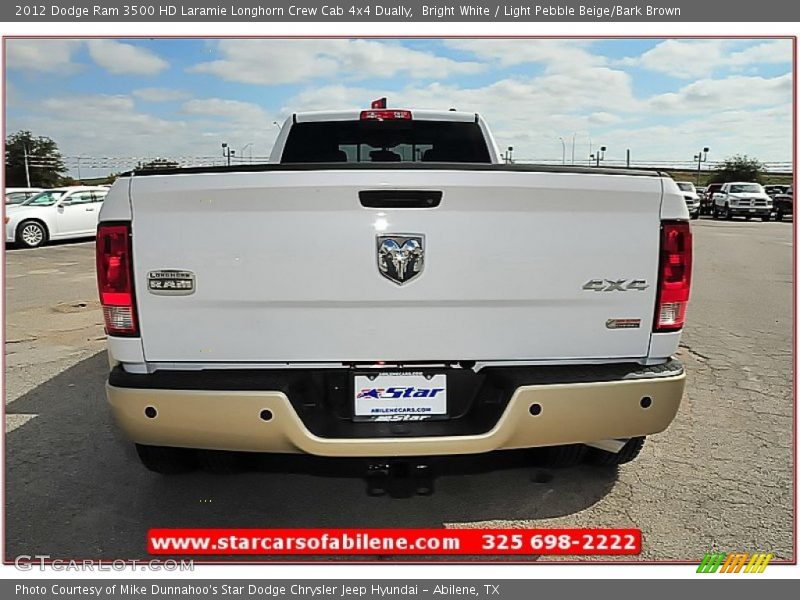 Bright White / Light Pebble Beige/Bark Brown 2012 Dodge Ram 3500 HD Laramie Longhorn Crew Cab 4x4 Dually