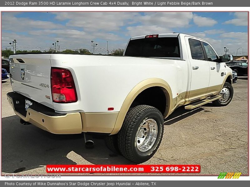 Bright White / Light Pebble Beige/Bark Brown 2012 Dodge Ram 3500 HD Laramie Longhorn Crew Cab 4x4 Dually