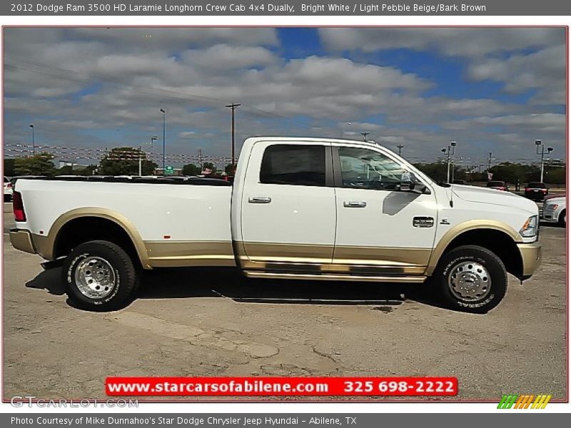 Bright White / Light Pebble Beige/Bark Brown 2012 Dodge Ram 3500 HD Laramie Longhorn Crew Cab 4x4 Dually