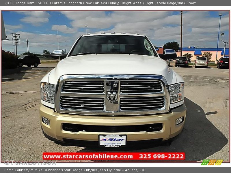 Bright White / Light Pebble Beige/Bark Brown 2012 Dodge Ram 3500 HD Laramie Longhorn Crew Cab 4x4 Dually