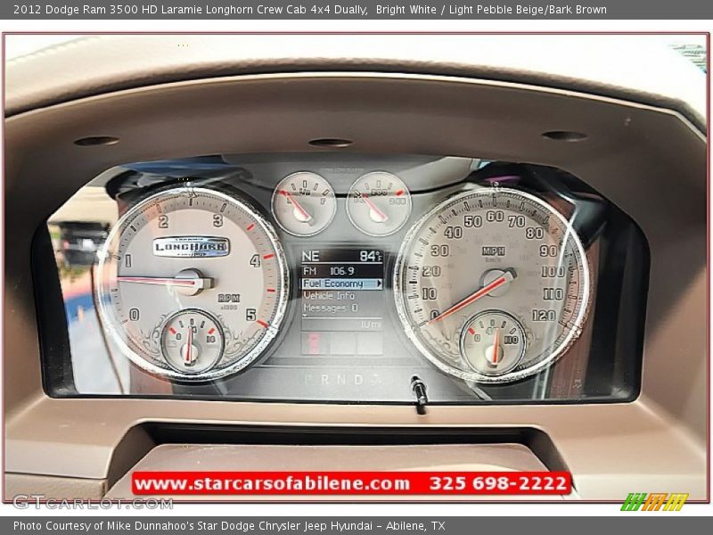 Bright White / Light Pebble Beige/Bark Brown 2012 Dodge Ram 3500 HD Laramie Longhorn Crew Cab 4x4 Dually