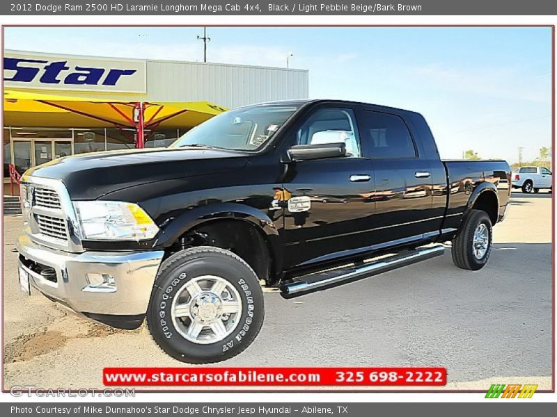 Black / Light Pebble Beige/Bark Brown 2012 Dodge Ram 2500 HD Laramie Longhorn Mega Cab 4x4