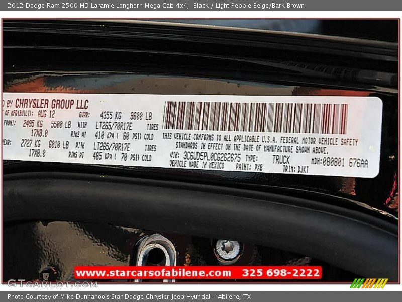 Black / Light Pebble Beige/Bark Brown 2012 Dodge Ram 2500 HD Laramie Longhorn Mega Cab 4x4