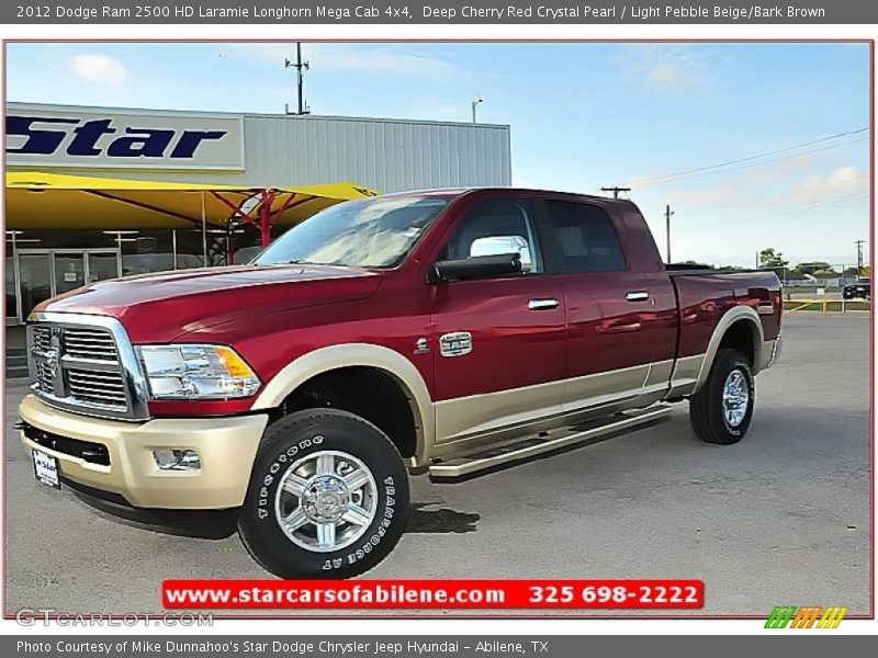 Deep Cherry Red Crystal Pearl / Light Pebble Beige/Bark Brown 2012 Dodge Ram 2500 HD Laramie Longhorn Mega Cab 4x4