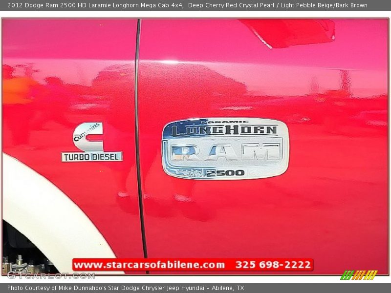 Deep Cherry Red Crystal Pearl / Light Pebble Beige/Bark Brown 2012 Dodge Ram 2500 HD Laramie Longhorn Mega Cab 4x4