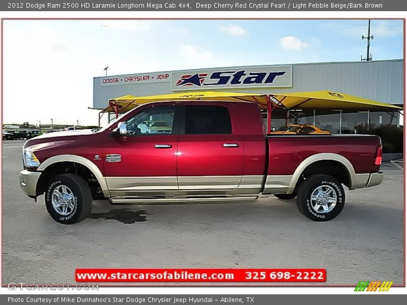 Deep Cherry Red Crystal Pearl / Light Pebble Beige/Bark Brown 2012 Dodge Ram 2500 HD Laramie Longhorn Mega Cab 4x4