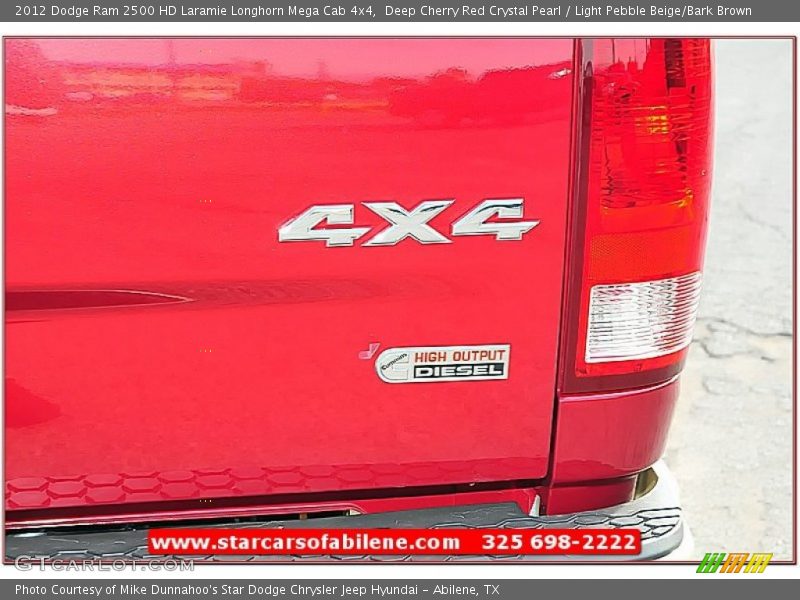 Deep Cherry Red Crystal Pearl / Light Pebble Beige/Bark Brown 2012 Dodge Ram 2500 HD Laramie Longhorn Mega Cab 4x4